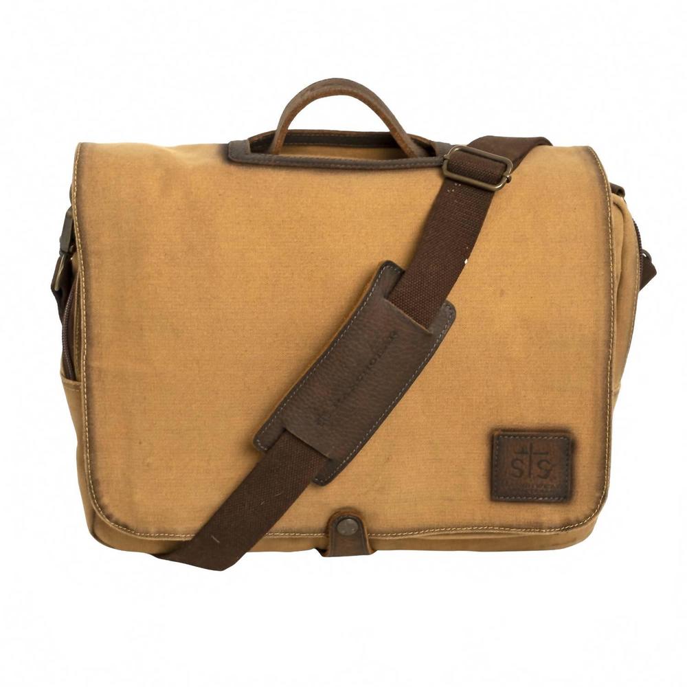 NEW STS RANCHWEAR men's buffalo creek messenger bag in tan/chestnut